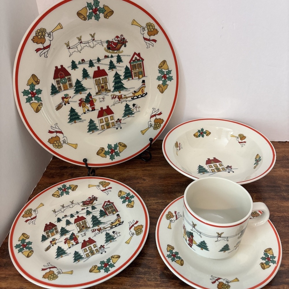 Vintage Jamestown China The Joy Of Christmas 5 Pc Place Setting - 1987